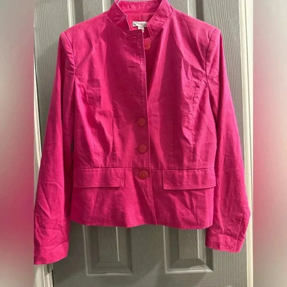 Chadwick’s Classics High collar lined  blazer jacket in pink Linen Blend Size 4 - Picture 1 of 8